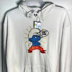NWOT Smurf "Grouchy" White Hoodie XL